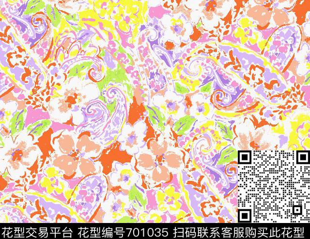乱花大花花卉传统印花华亿平台下载（图片编号: 701035） - 瓦栏（Walan）