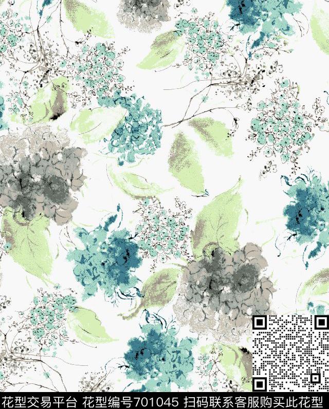 大花花卉乱花数码印花华亿平台下载（图片编号: 701045） - 瓦栏（Walan）