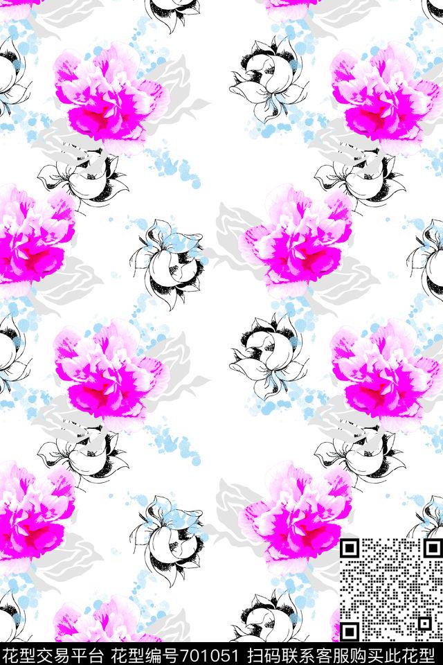 清新传统花卉系列手绘传统印花华亿平台下载（图片编号: 701051） - 瓦栏（Walan）