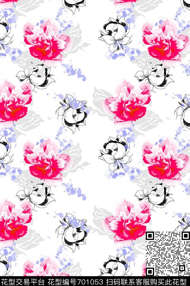 清新传统花卉系列手绘传统印花华亿平台下载（图片编号: 701053） - 瓦栏（Walan）