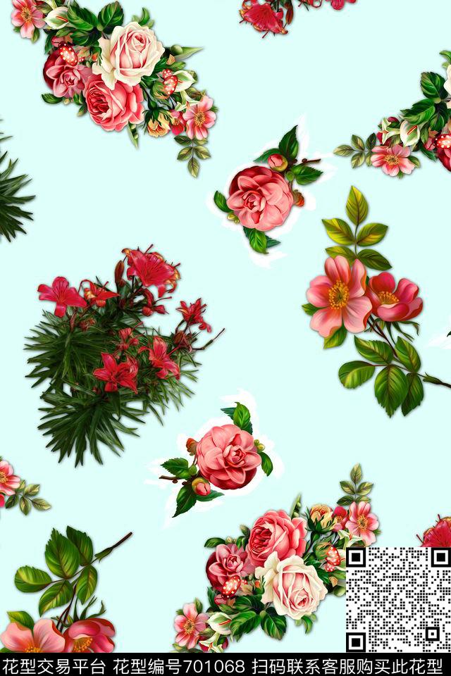 牡丹大花油画花卉数码印花华亿平台下载（图片编号: 701068） - 瓦栏（Walan）