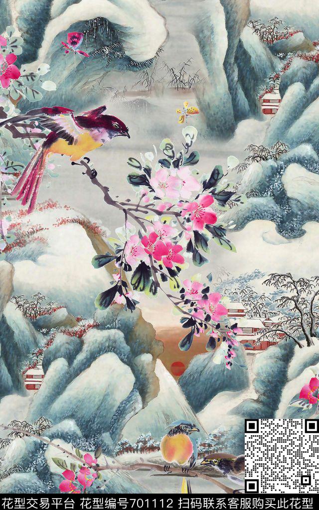 中国风花鸟国画工笔画数码印花华亿平台下载（图片编号: 701112） - 瓦栏（Walan）