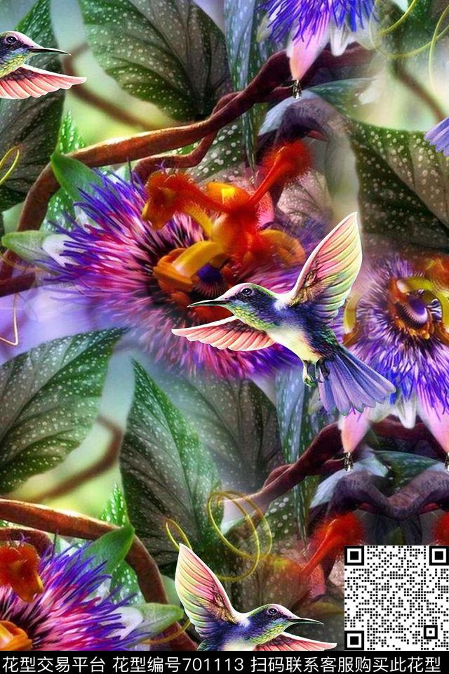花朵梦幻花卉热带植物数码印花华亿平台下载（图片编号: 701113） - 瓦栏（Walan）