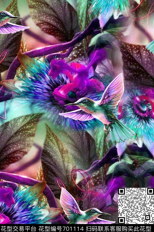 花朵梦幻花卉热带植物数码印花华亿平台下载（图片编号: 701114） - 瓦栏（Walan）