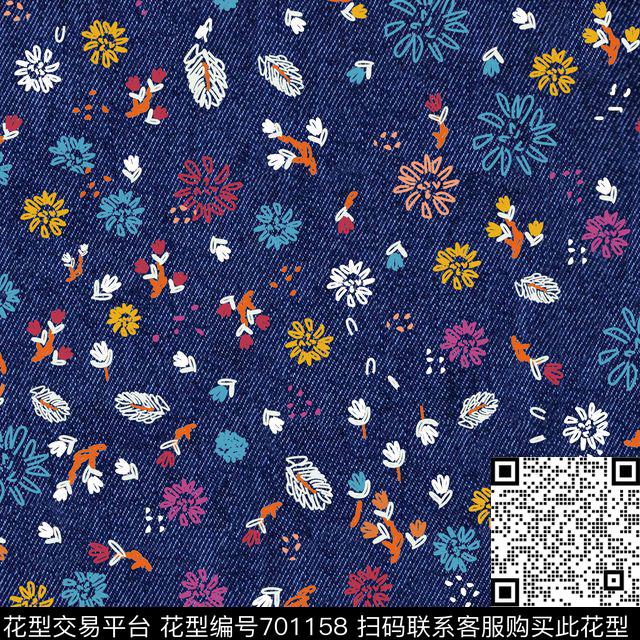 时尚。小清新花卉牛仔纹数码印花华亿平台下载（图片编号: 701158） - 瓦栏（Walan）