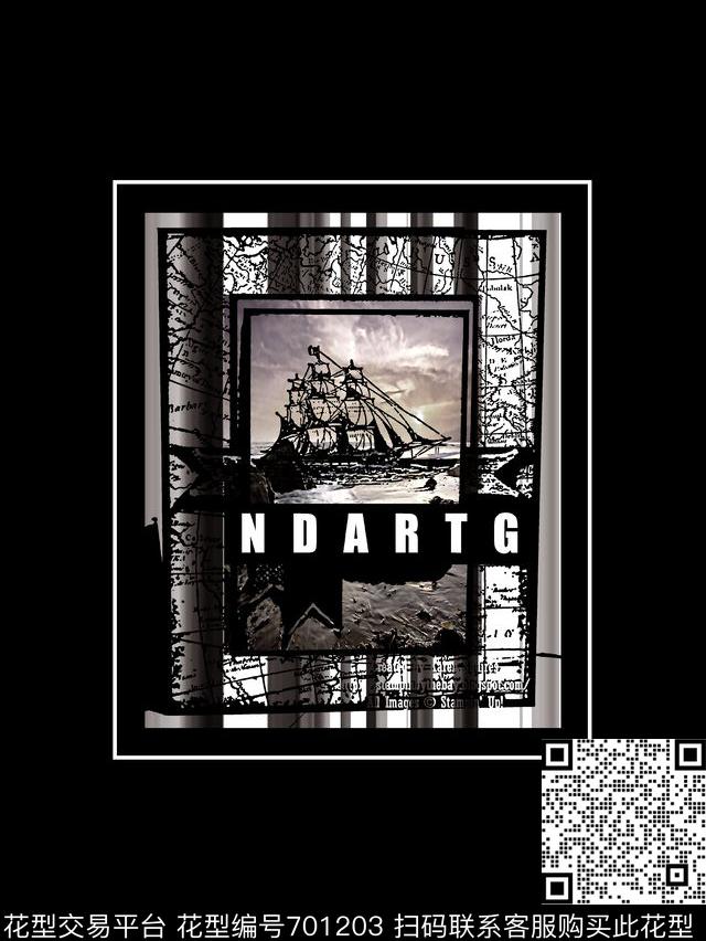 航海风潮纹理男装T恤数码印花华亿平台下载（图片编号: 701203） - 瓦栏（Walan）