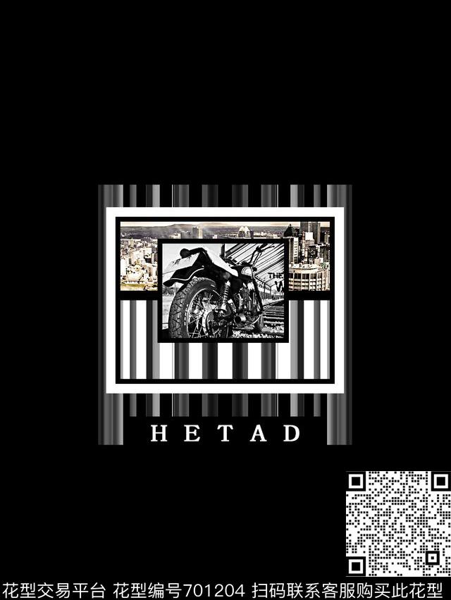 摩托车插画几何纹理男装T恤数码印花华亿平台下载（图片编号: 701204） - 瓦栏（Walan）