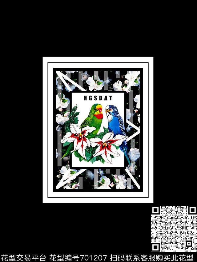 花鸟花卉男装T恤数码印花华亿平台下载（图片编号: 701207） - 瓦栏（Walan）