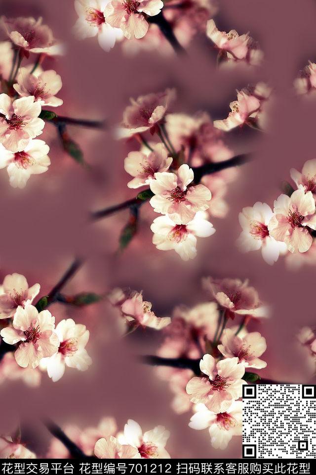 桃花写实朦胧数码印花华亿平台下载（图片编号: 701212） - 瓦栏（Walan）