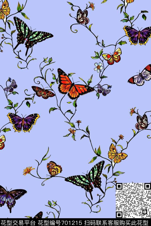 抽象手绘满版蝴蝶小碎花时尚潮流大牌复古欧美风女装花卉数码印花华亿平台下载（图片编号: 701215） - 瓦栏（Walan）