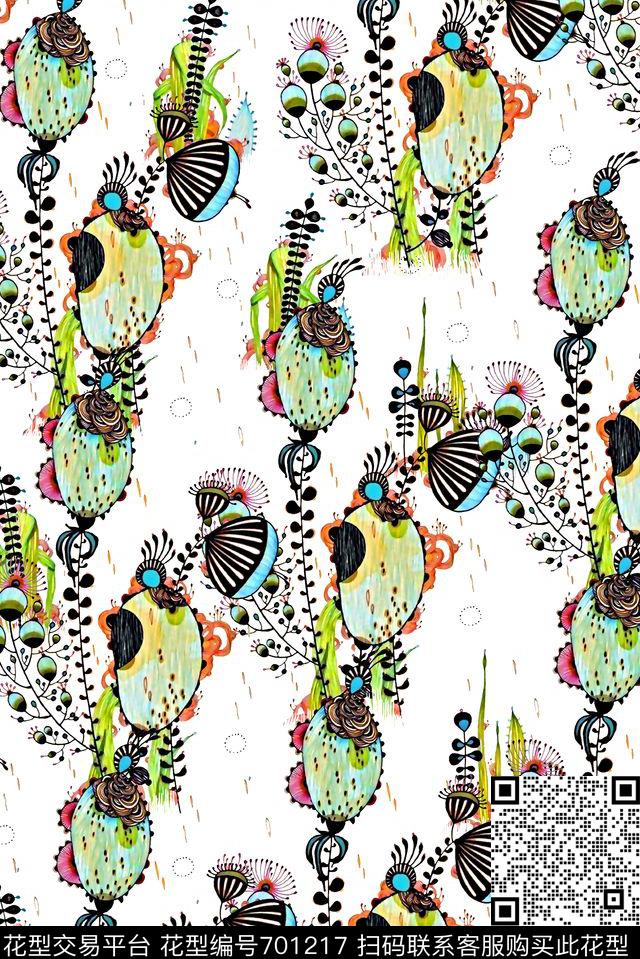 抽象手绘满版花卉最新高清数码小碎花热带植物数码印花华亿平台下载（图片编号: 701217） - 瓦栏（Walan）