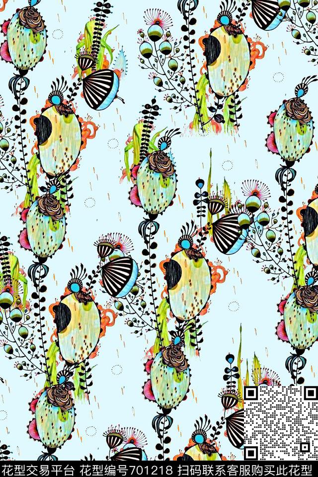 抽象手绘满版花卉最新高清数码小碎花热带植物数码印花华亿平台下载（图片编号: 701218） - 瓦栏（Walan）