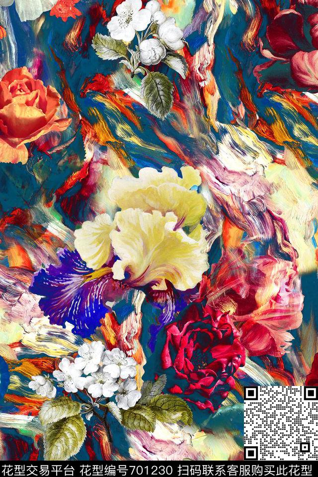 抽象油画肌理数码印花华亿平台下载（图片编号: 701230） - 瓦栏（Walan）