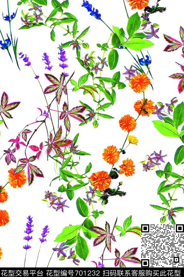 小碎花叶子植物花卉数码印花华亿平台下载（图片编号: 701232） - 瓦栏（Walan）