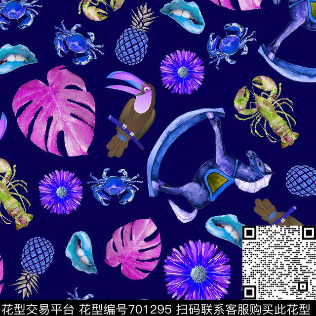 嘴唇趣味海鲜螃蟹数码印花华亿平台下载（图片编号: 701295） - 瓦栏（Walan）