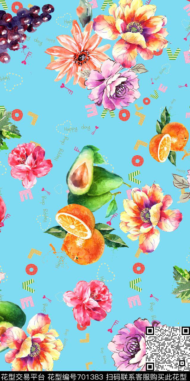 水果手绘花清爽数码印花华亿平台下载（图片编号: 701383） - 瓦栏（Walan）