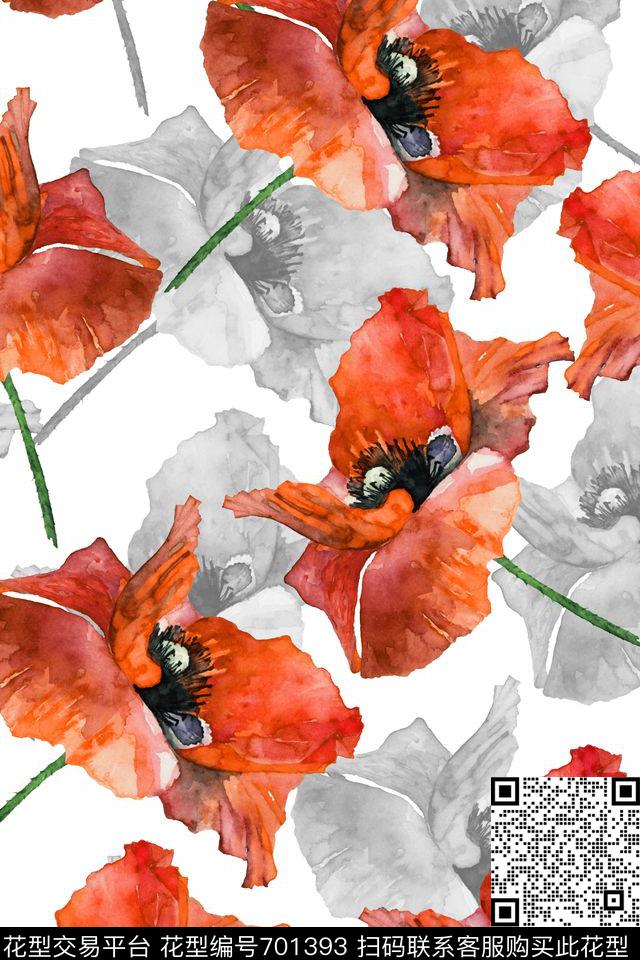 花朵花卉水彩数码印花华亿平台下载（图片编号: 701393） - 瓦栏（Walan）