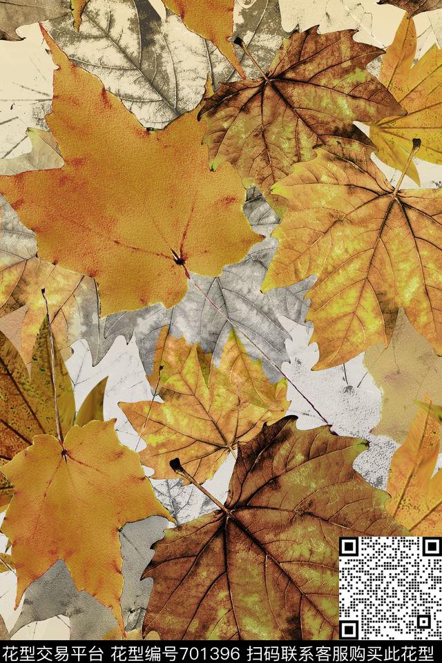 流行时尚水彩枫叶数码印花华亿平台下载（图片编号: 701396） - 瓦栏（Walan）
