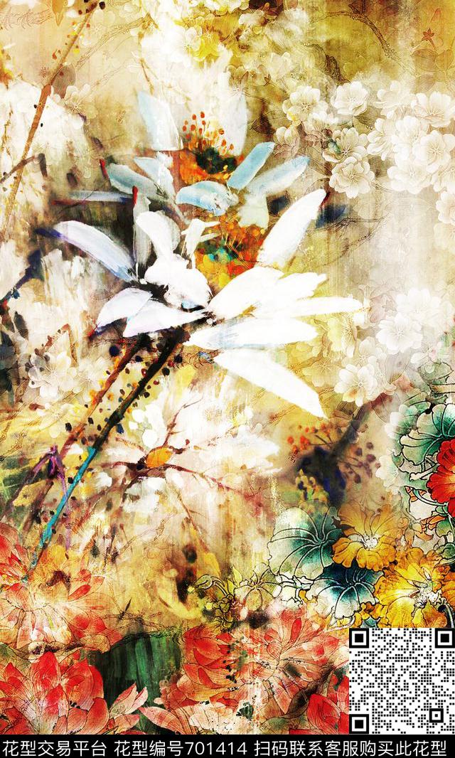 民族风山水画中国风数码印花华亿平台下载（图片编号: 701414） - 瓦栏（Walan）