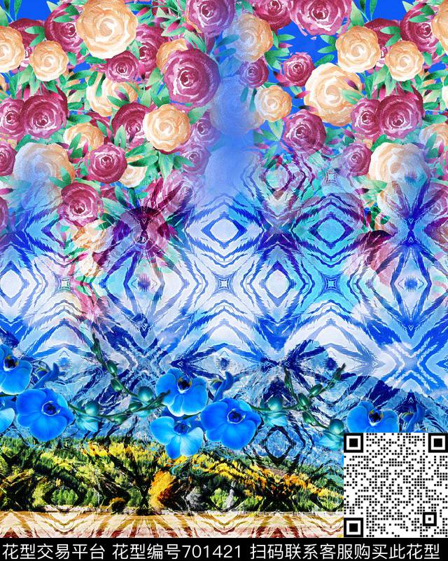 MAX-中老年真丝女装MAX-女装花卉定位几何抽象风景渐变花卉数码印花华亿平台下载（图片编号: 701421） - 瓦栏（Walan）