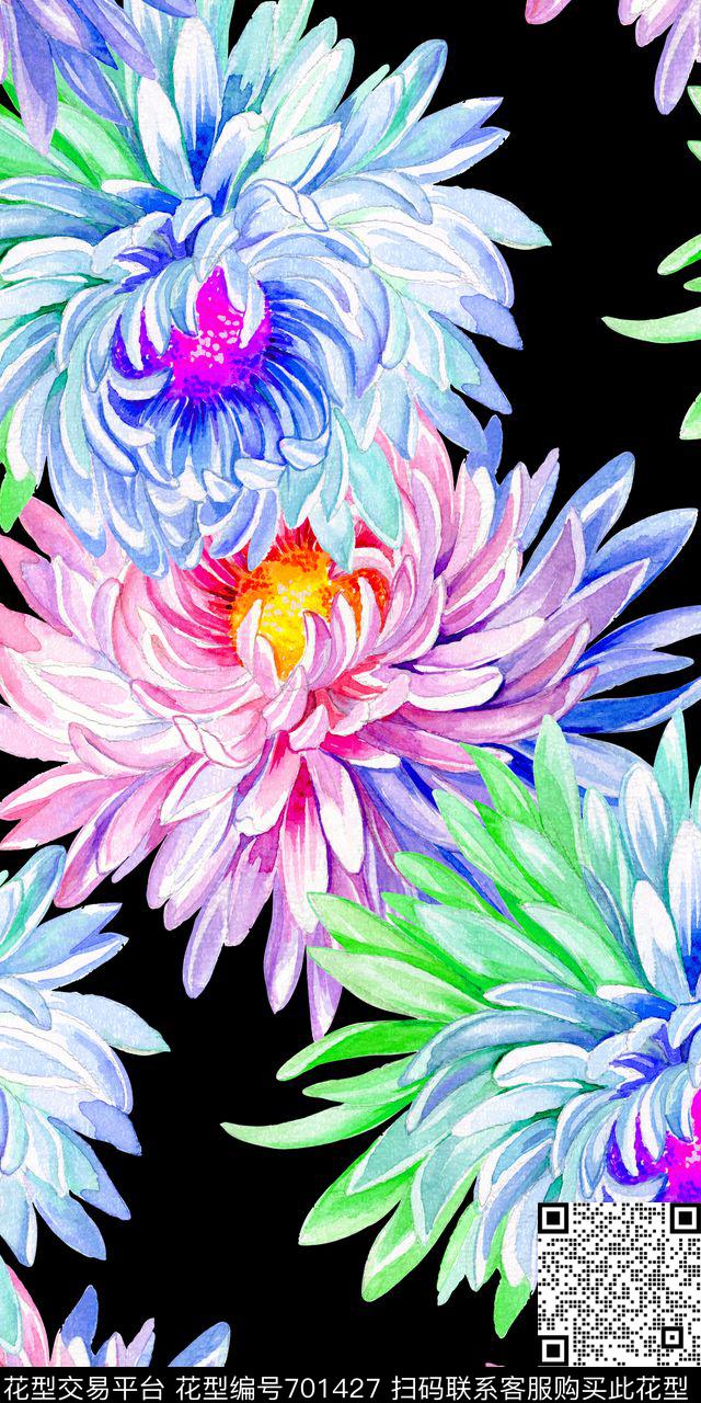 手绘大朵牡丹数码印花华亿平台下载（图片编号: 701427） - 瓦栏（Walan）