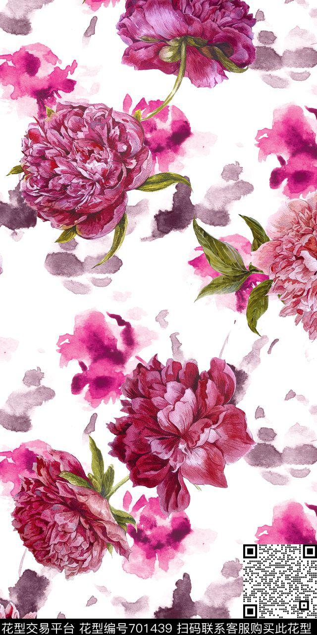 手绘花卉牡丹数码印花华亿平台下载（图片编号: 701439） - 瓦栏（Walan）