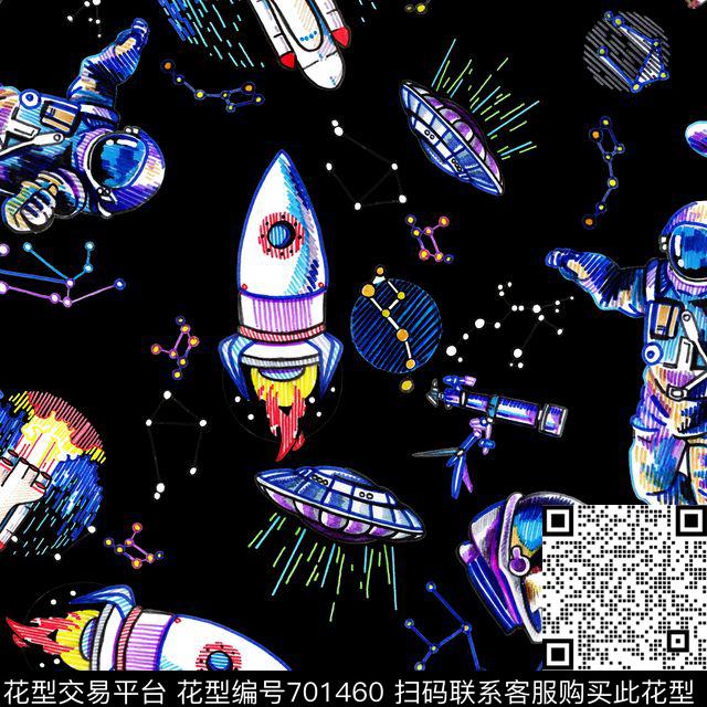 卡通星空宇宙外星人数码印花华亿平台下载（图片编号: 701460） - 瓦栏（Walan）