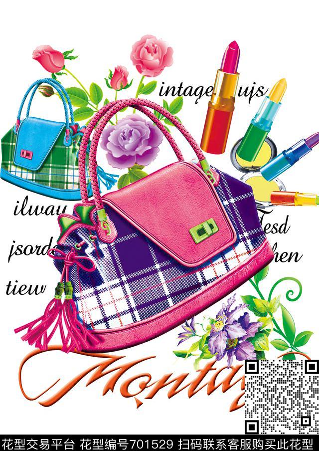 嘴唇包包花朵数码印花华亿平台下载（图片编号: 701529） - 瓦栏（Walan）