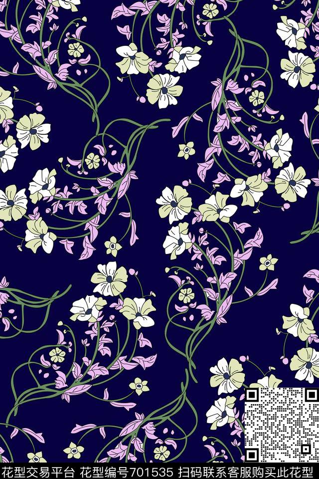 矢量流行时尚花卉传统印花华亿平台下载（图片编号: 701535） - 瓦栏（Walan）