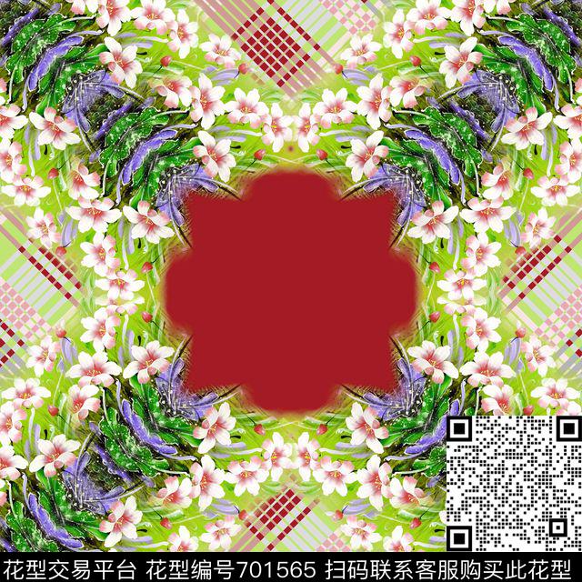 花卉格子丝巾方巾数码印花华亿平台下载（图片编号: 701565） - 瓦栏（Walan）