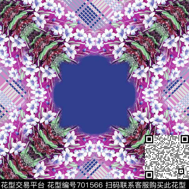 花卉格子丝巾方巾数码印花华亿平台下载（图片编号: 701566） - 瓦栏（Walan）