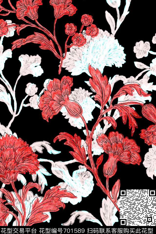 L.D~中国风L.D~线条L.D~花卉数码印花华亿平台下载（图片编号: 701589） - 瓦栏（Walan）