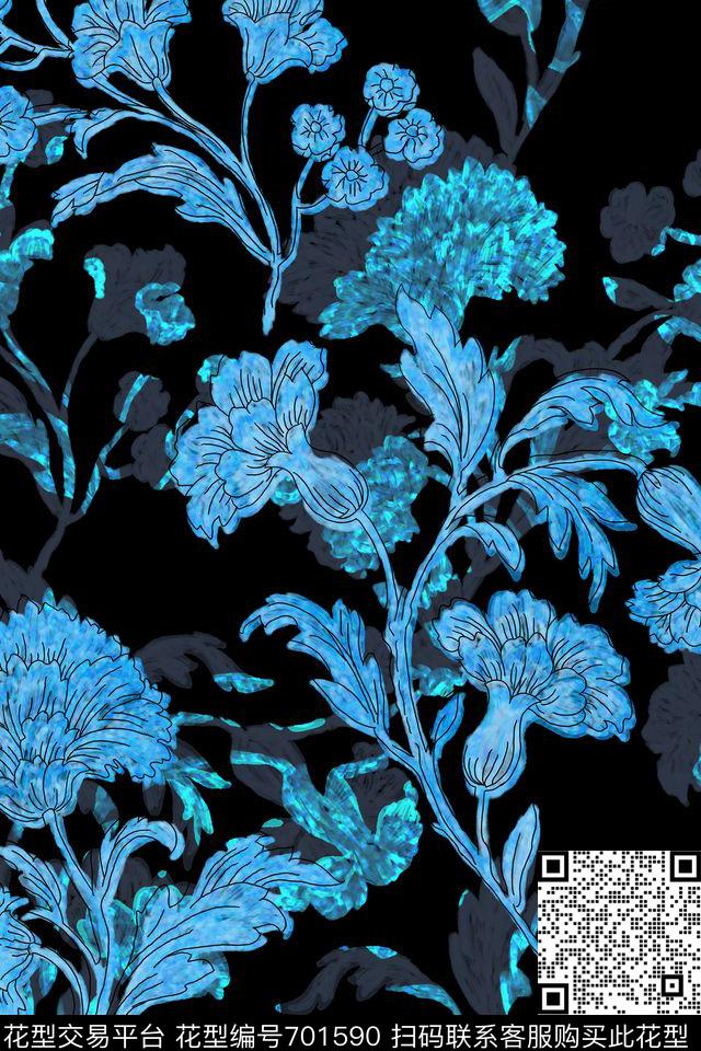 L.D~中国风L.D~线条L.D~花卉数码印花华亿平台下载（图片编号: 701590） - 瓦栏（Walan）