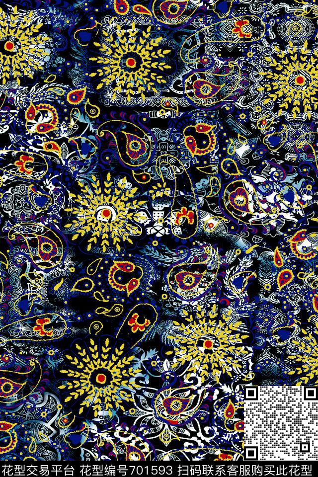 火腿花佩斯利花朵传统印花华亿平台下载（图片编号: 701593） - 瓦栏（Walan）