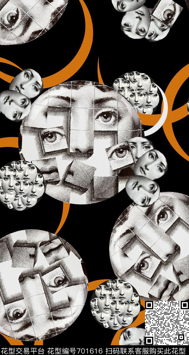 几何黑底花卉时尚潮传统印花华亿平台下载（图片编号: 701616） - 瓦栏（Walan）