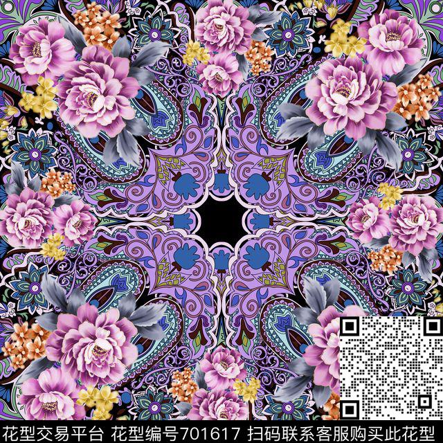 腰果花卉民族丝巾方巾传统印花华亿平台下载（图片编号: 701617） - 瓦栏（Walan）