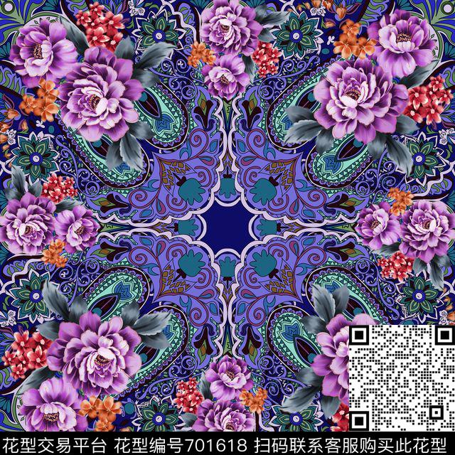 腰果花卉民族丝巾方巾传统印花华亿平台下载（图片编号: 701618） - 瓦栏（Walan）