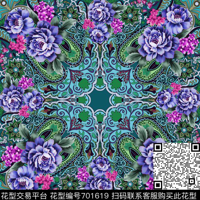 腰果花卉民族丝巾方巾传统印花华亿平台下载（图片编号: 701619） - 瓦栏（Walan）