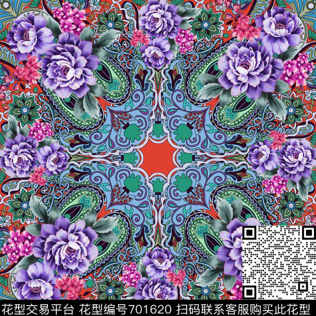 腰果花卉民族丝巾方巾传统印花华亿平台下载（图片编号: 701620） - 瓦栏（Walan）