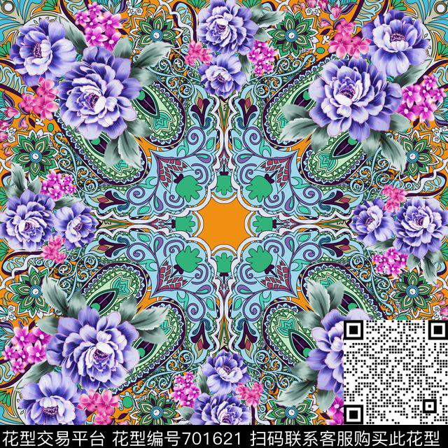 腰果花卉民族丝巾方巾传统印花华亿平台下载（图片编号: 701621） - 瓦栏（Walan）