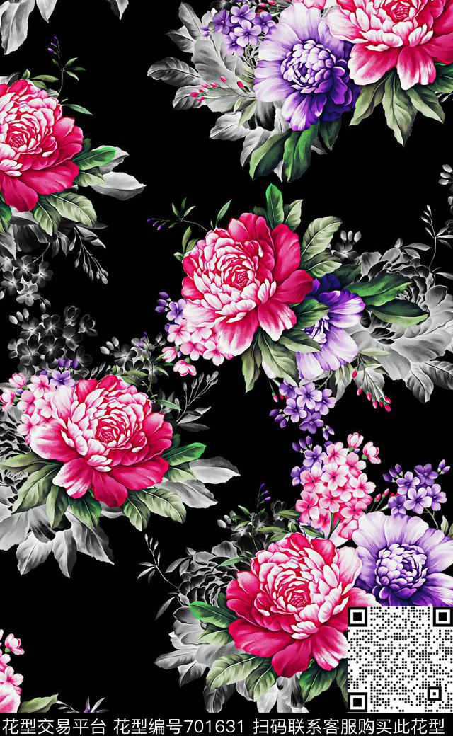 高清花卉四方连续数码印花数码印花华亿平台下载（图片编号: 701631） - 瓦栏（Walan）