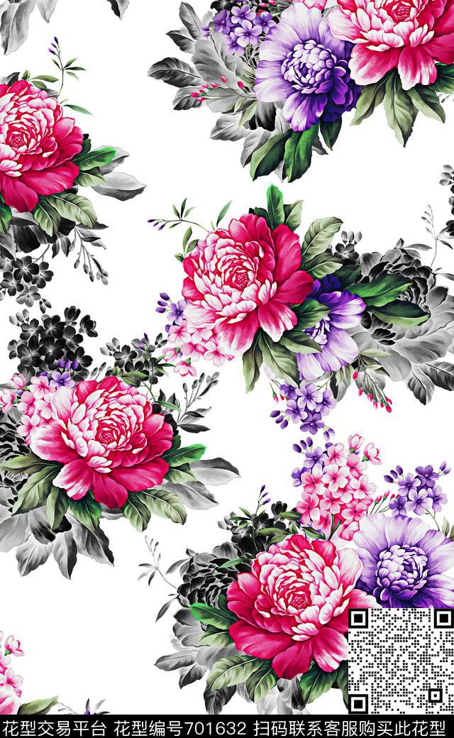 高清花卉四方连续数码印花数码印花华亿平台下载（图片编号: 701632） - 瓦栏（Walan）
