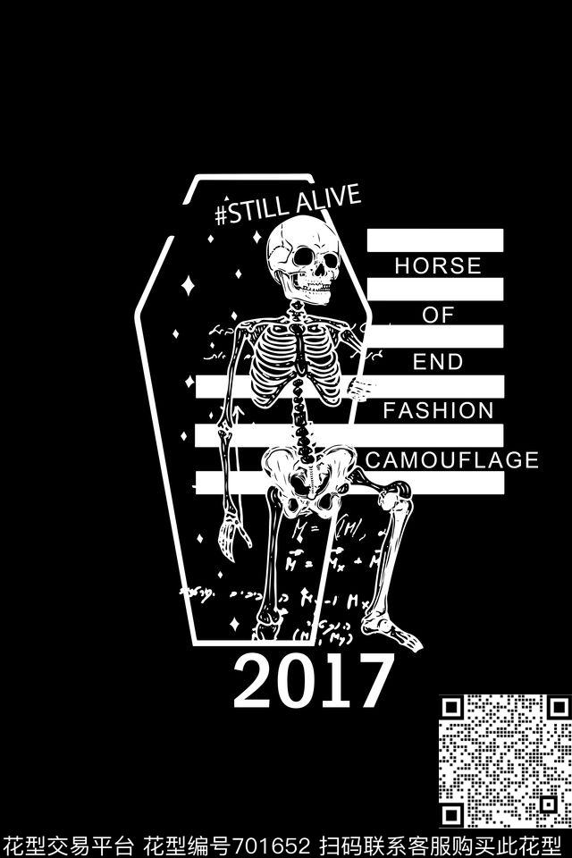 黑白骷髅欧美传统印花华亿平台下载（图片编号: 701652） - 瓦栏（Walan）
