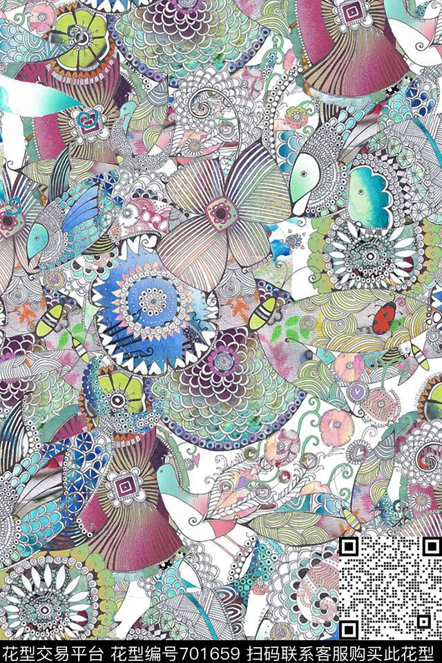 花卉几何底纹数码印花华亿平台下载（图片编号: 701659） - 瓦栏（Walan）