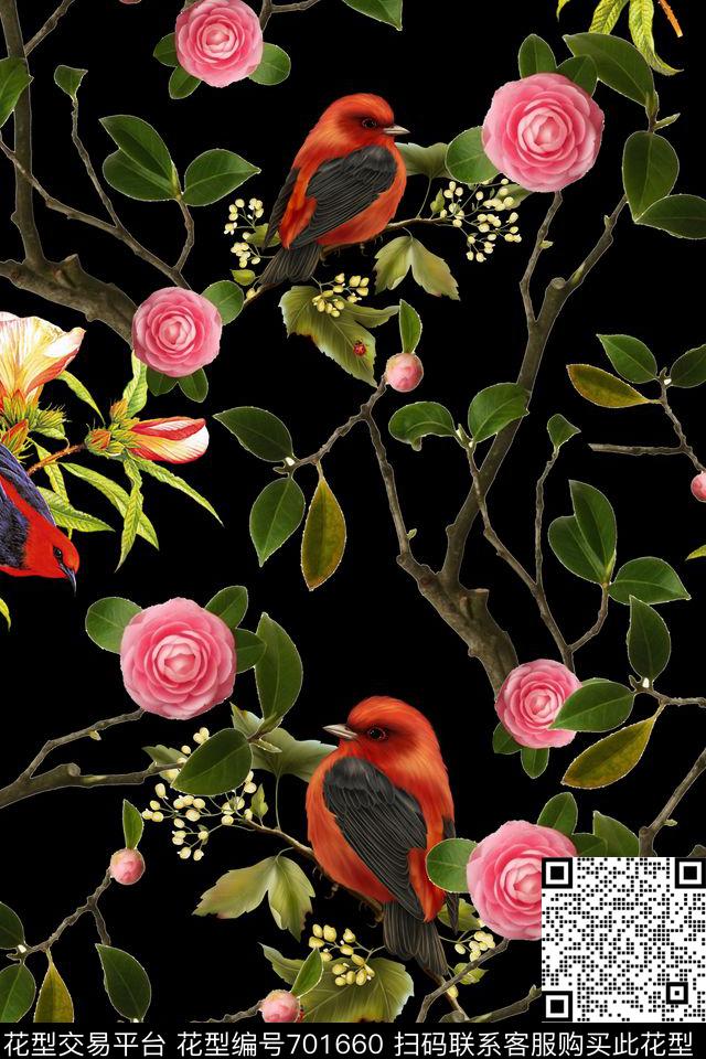 花鸟花朵花卉数码印花华亿平台下载（图片编号: 701660） - 瓦栏（Walan）
