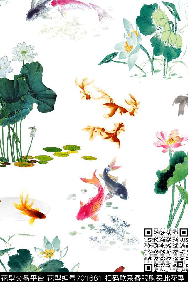 金鱼荷花鱼数码印花华亿平台下载（图片编号: 701681） - 瓦栏（Walan）