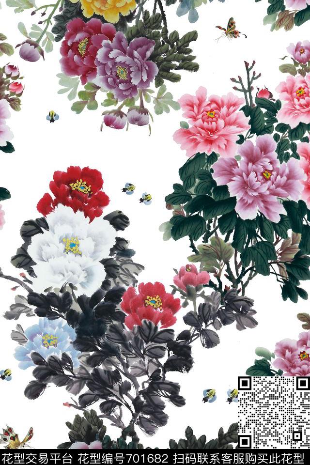 花朵牡丹花卉数码印花华亿平台下载（图片编号: 701682） - 瓦栏（Walan）