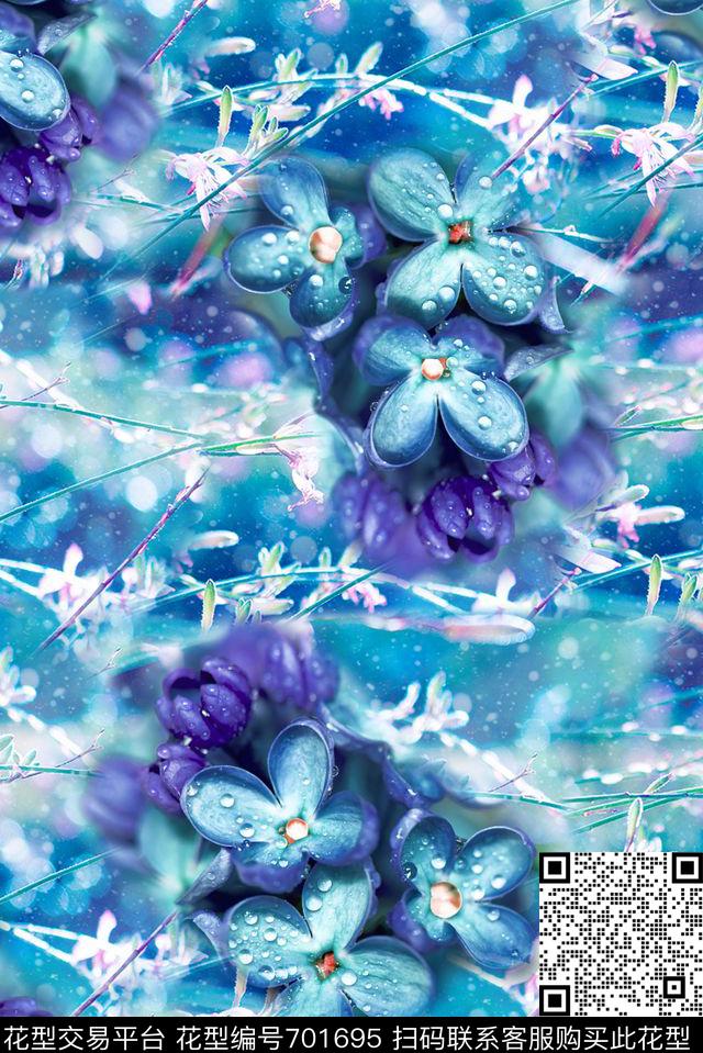 抽象女装裙子清爽印花花卉朦胧印花数码印花华亿平台下载（图片编号: 701695） - 瓦栏（Walan）