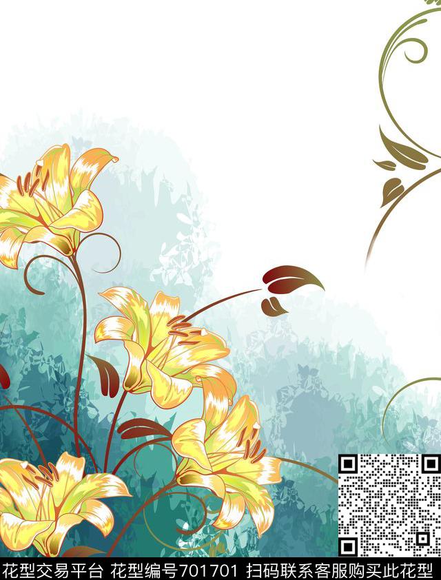 定位花卉水彩渐变传统印花华亿平台下载（图片编号: 701701） - 瓦栏（Walan）