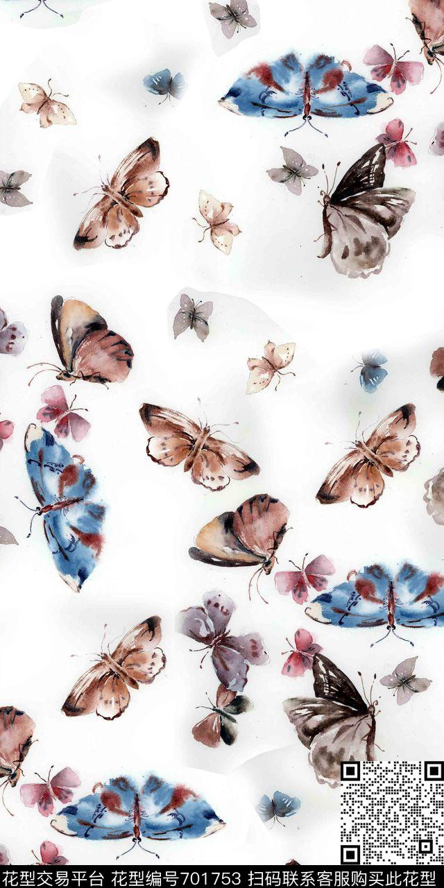 花卉昆虫蝴蝶数码印花华亿平台下载（图片编号: 701753） - 瓦栏（Walan）